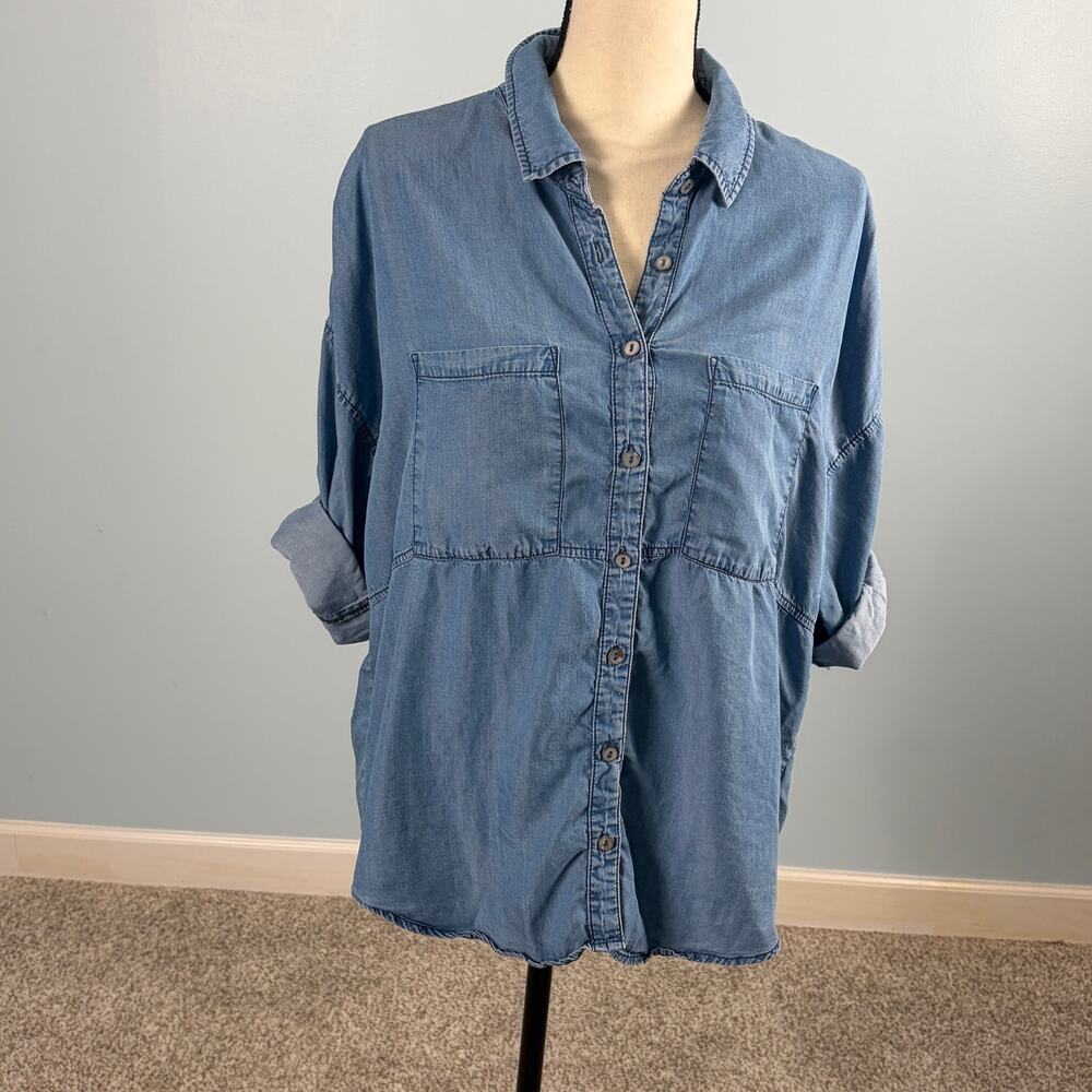 Chambrai Los Angeles Chambray Shirt L Tencel Blue Button Down Pockets